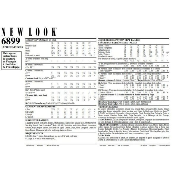 New Look Sewing Pattern 6899 Skirt Top Mises Size 10-22 - Picture 2 of 2